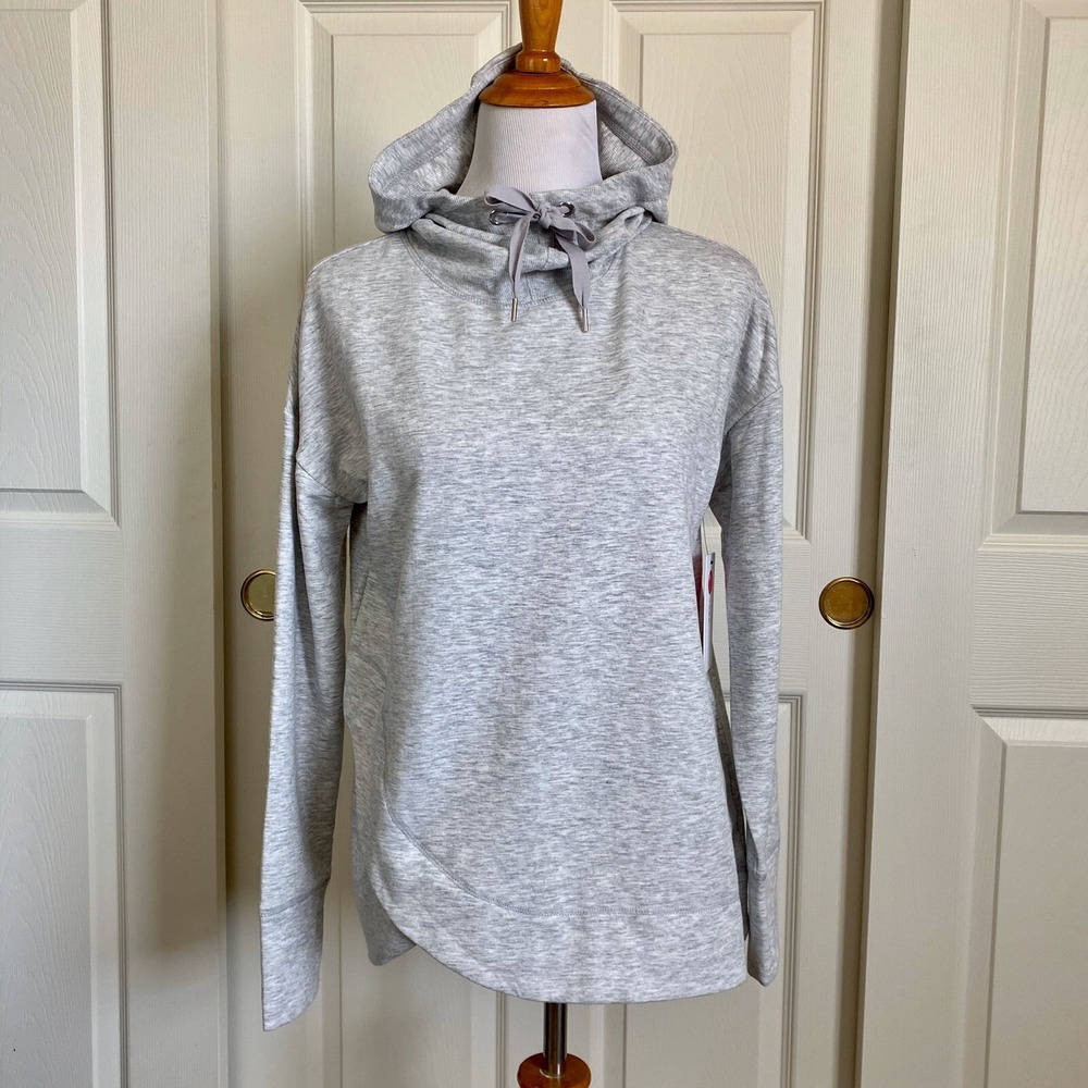 Yogalicious NWT Heather Grey Hooded Tulip Hem Pullover Sweatshirt Womens Sz S